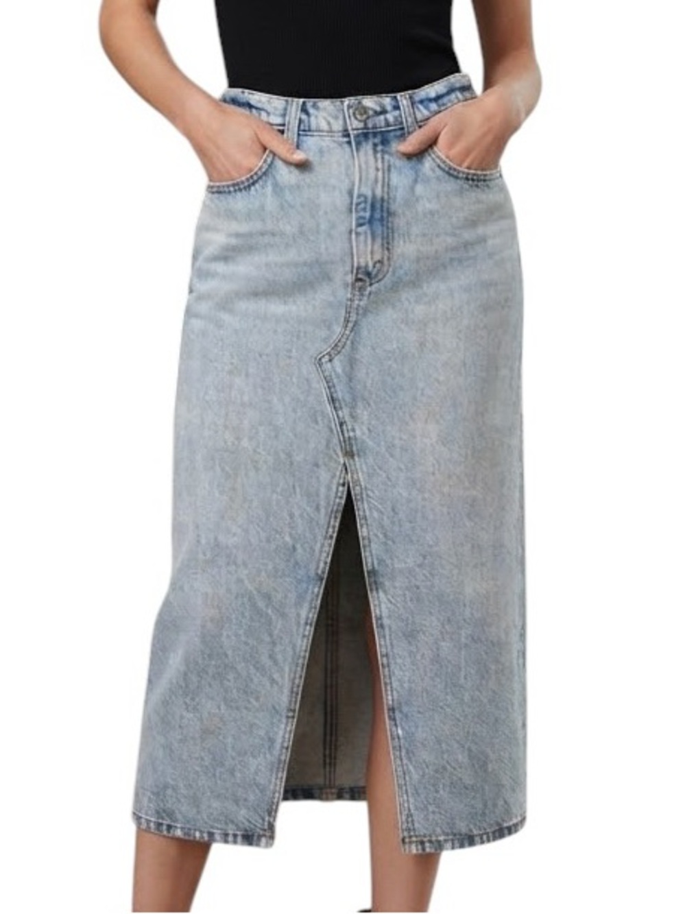 ABERCROMBIE & FITCH High Rise Midi Jean Skirt Size 28 Y2K
